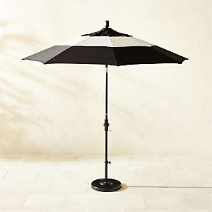 Outdoor Umbrella Black Pole Striped Pattern High Contrast Round Graphic