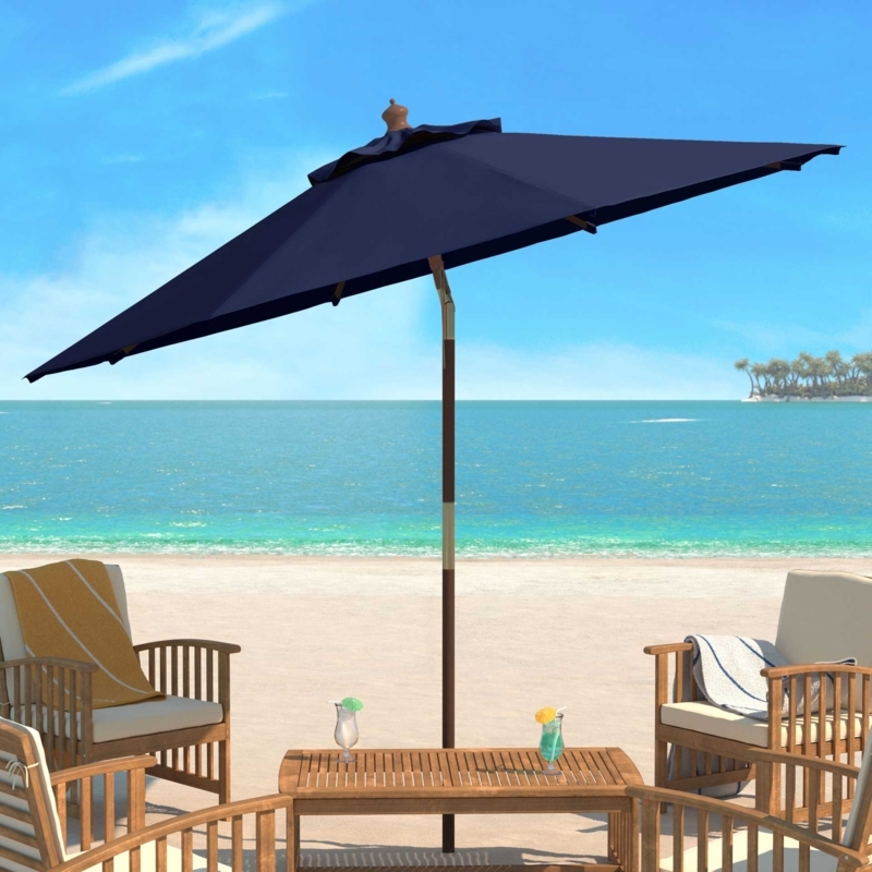 Outdoor Umbrella with Wooden Pole and Navy Canopy