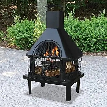 Outdoor Wood Fireplace on Pedestal Base with Swing Door