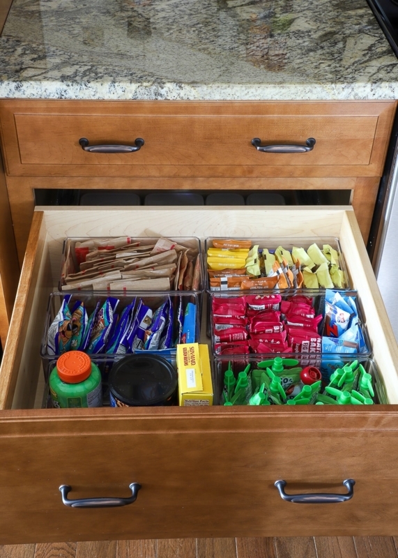 Pantry Bin in Deep Drawer with Wood Grain Finish and Clear Acrylic