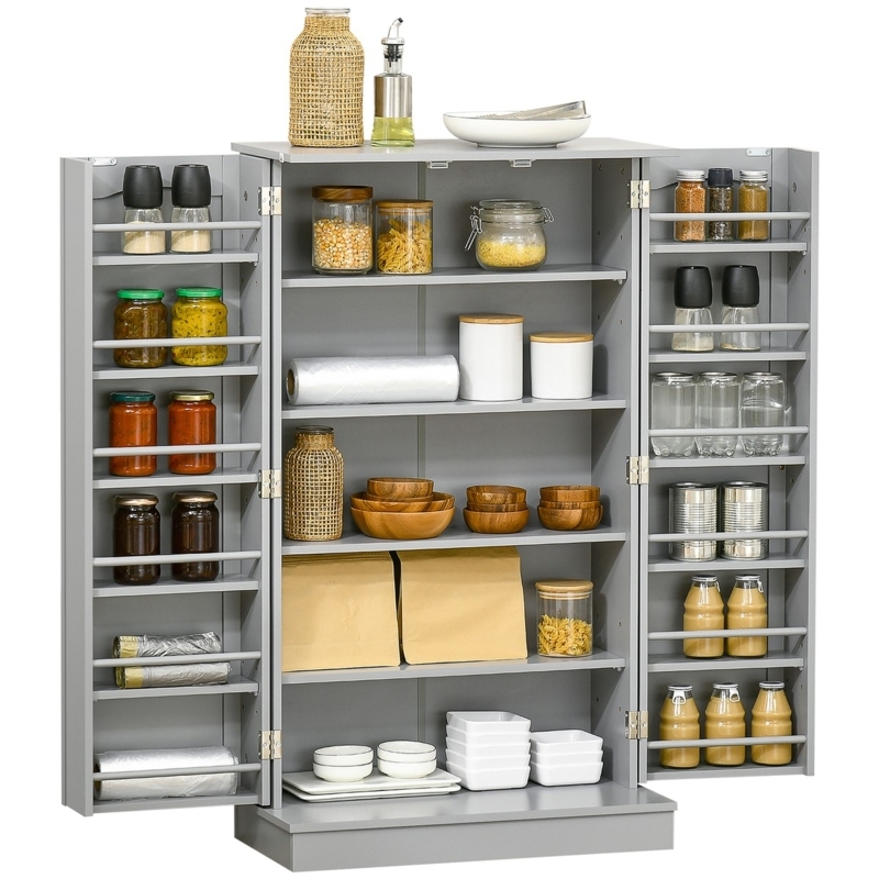 Pantry Cabinet, 41" Compact White Shaker Style Double Door Storage