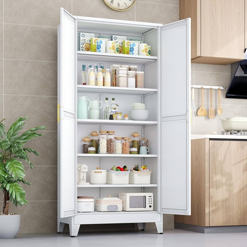 Pantry Cabinet, 75" Matte White Shaker Style, Tall Freestanding Storage