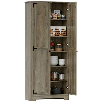 Pantry Cabinet Brown Wood Grain with Central Drawer