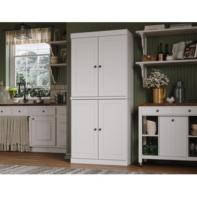 Pantry Cabinet Charcoal Gray Shaker Style Four Doors