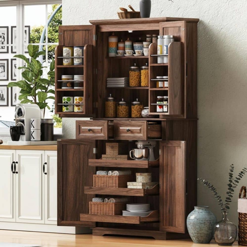 Pantry Cabinet Dark Brown with Embossed Diamond Texture