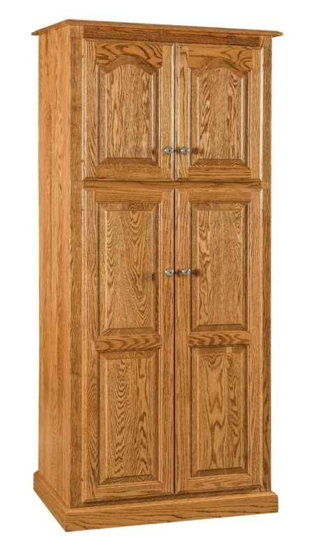 Pantry Cabinet Dark Stain Finish Roll Out Shelves Traditional Storage