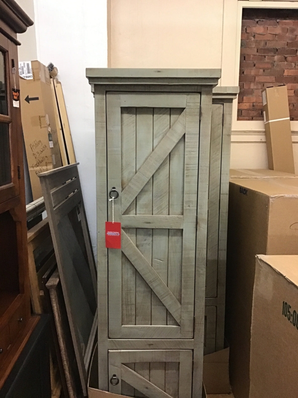 Pantry Cabinet Distressed Blue Finish Bun Feet Farmhouse Storage