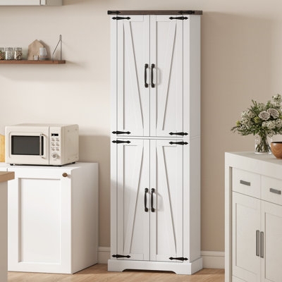 Pantry Cabinet Glass Pane Doors With Storage Drawers Transitional Style