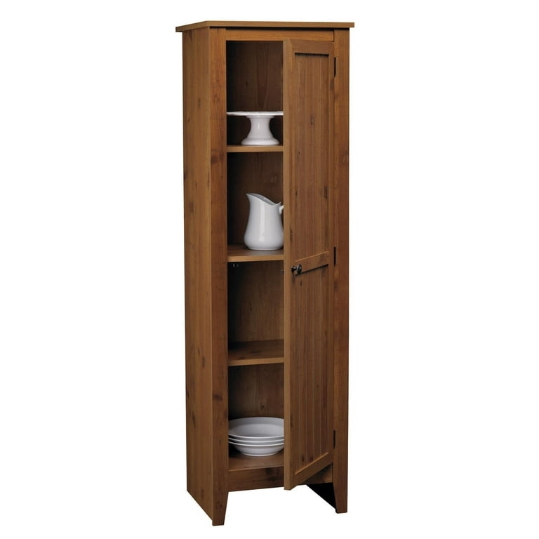 Pantry Cabinet Honey Wood Grain Single Door Slim Handle Storage