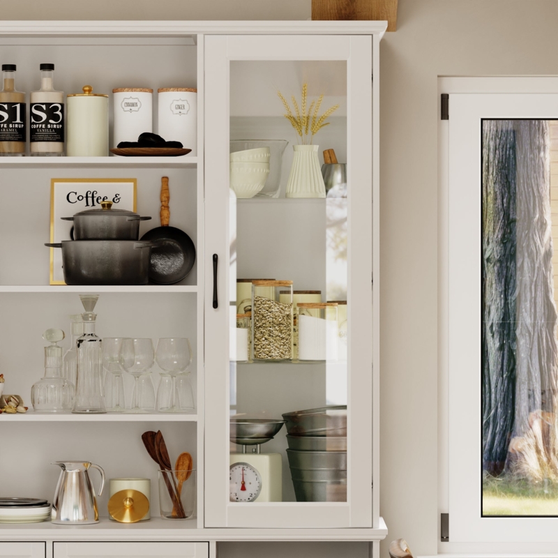 Pantry Cabinet Hutch with Two Tone Design and Wine Glass Rack.