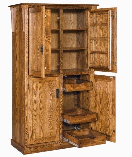 Pantry Cabinet in Dark Mission Style with Glass Doors