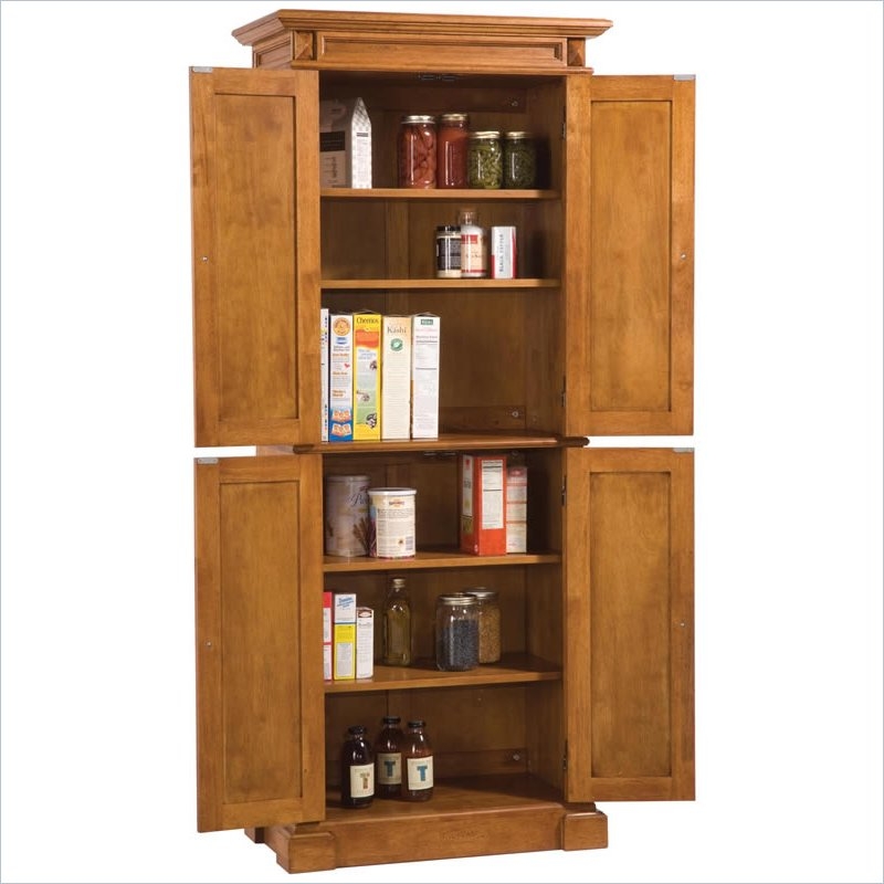 Pantry Cabinet in Distressed Oak with Glass Upper Doors and Drawers