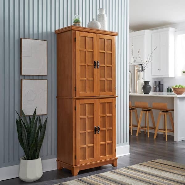 Pantry Cabinet in Warm Oak Finish, Arts and Crafts Style