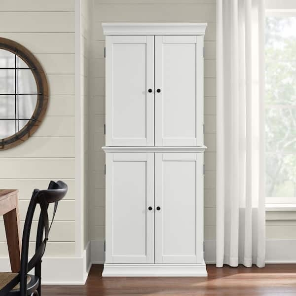Pantry Cabinet, Ivory Finish, Traditional Arched Panels and Crown Molding