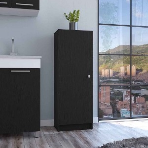 Pantry Cabinet Matte Black Finish Recessed Panel Slim Storage