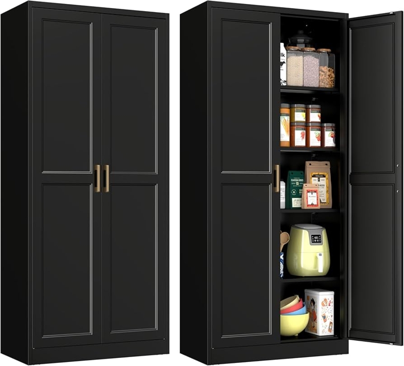 Pantry Cabinet Matte Black Metal Mesh Doors Industrial Kitchen Storage