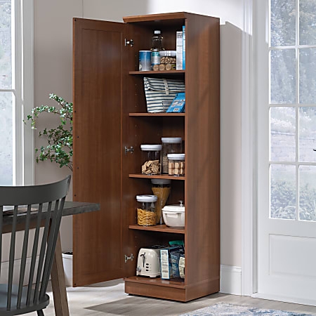 Pantry Cabinet Natural Oak Look Recessed Panels Slim Storage