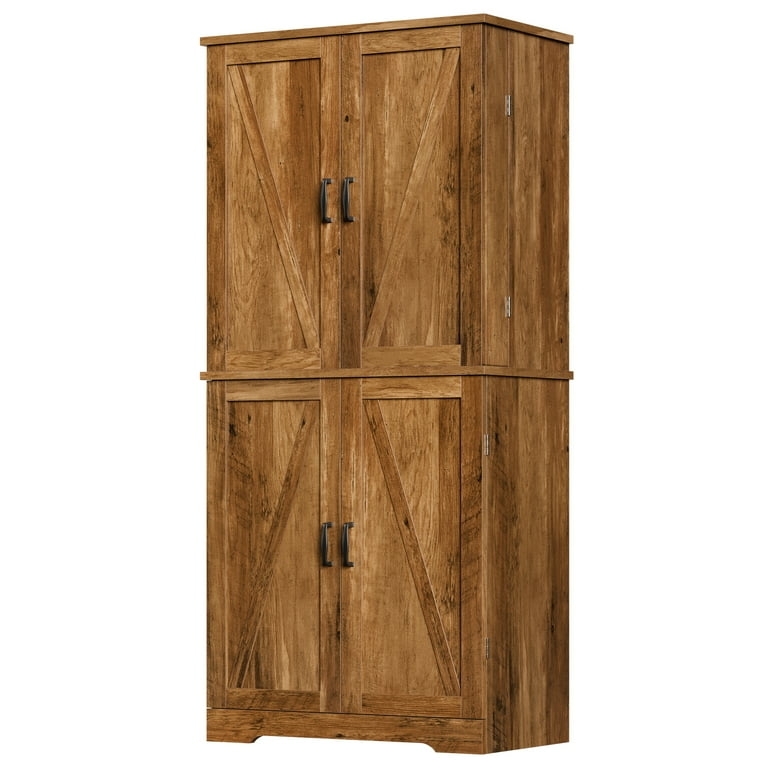 Pantry Cabinet Rustic Brown with Microwave Shelf Hutch