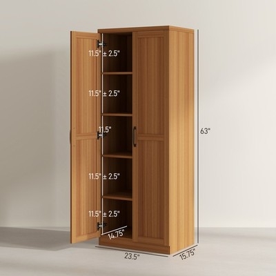 Pantry Cabinet Teak Wood Grain Finish Five Tier Storage