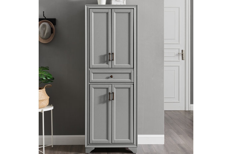 Pantry Cabinet Two Tone Off White Wood Top Farmhouse Style