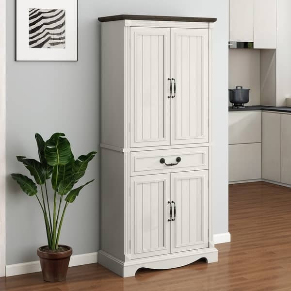 Pantry Cabinet, Weathered Rustic Farmhouse, X-Brace Glass Upper Doors