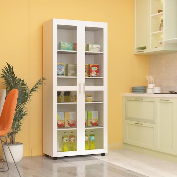 Pantry Cabinet White 72-inch Tall with Vertical Grooved Doors