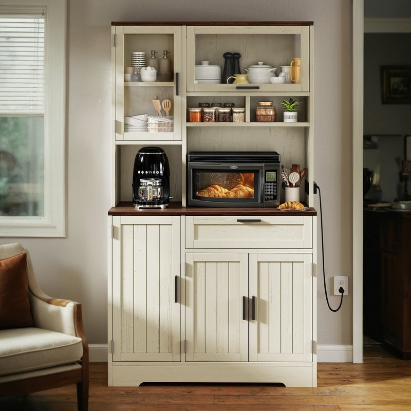 Pantry Cabinet White Farmhouse with X-Frame Sides