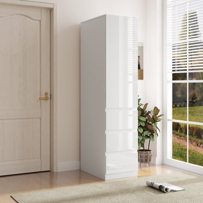 Pantry Cabinet White Finish Door Shelves and Drawers Storage