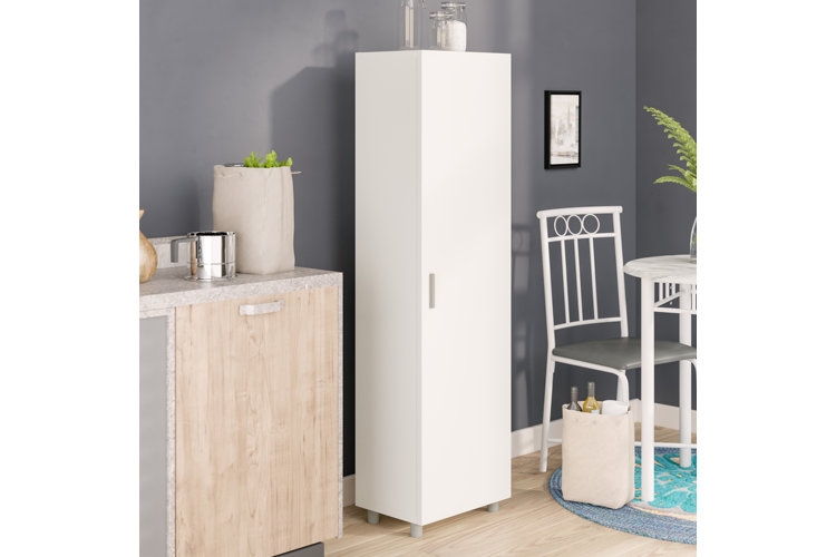 Pantry Cabinet White Four-Door Shaker Style With Round Knobs