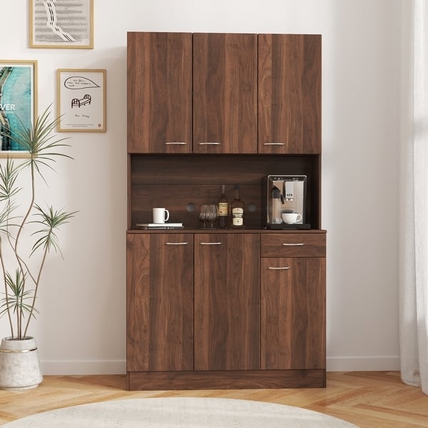 Pantry Cabinet White Shaker Panels Microwave Nook Glass Doors