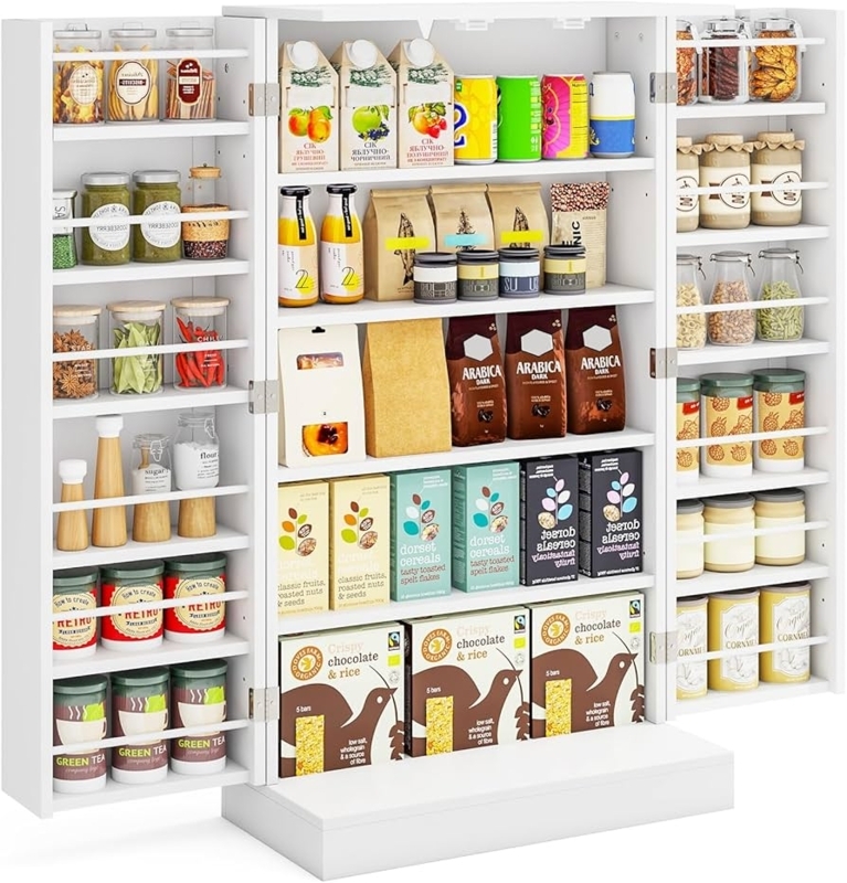 Pantry Cabinet White with 12-Tier Door Shelves High Capacity