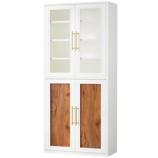 Pantry Cabinet with Arched Doors, Matte Finish Transitional Design