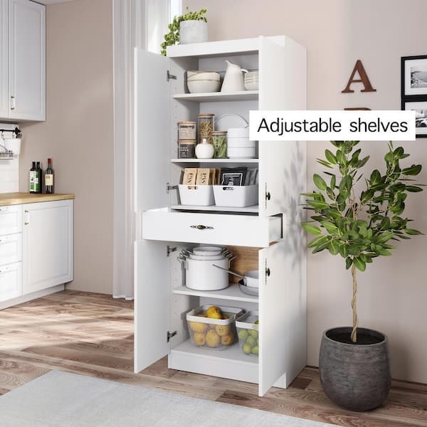 Pantry Cabinet with Central Utility Drawer in White Shaker Style