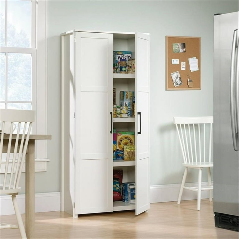 Pantry Cabinet with Crown Molding and Bracket Feet, White