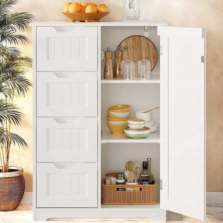 Pantry Cabinet with Cutout Handles, Minimalist White Finish