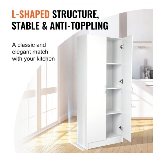 Pantry Cabinet with Door-Mounted Racks and Glass Upper Panels