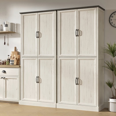 Pantry Cabinet with Four-Door Layout, Matte White Finish