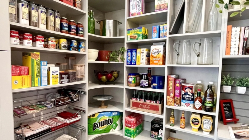 Pantry Cabinet with Integrated Shelf Lighting White Shaker Built In