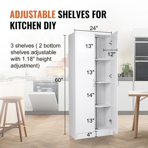 Pantry Cabinet with Shaker-Style Panels and Central Drawer, White