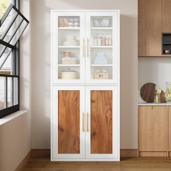 Pantry Cabinet with Shutter Doors, White Coastal Style