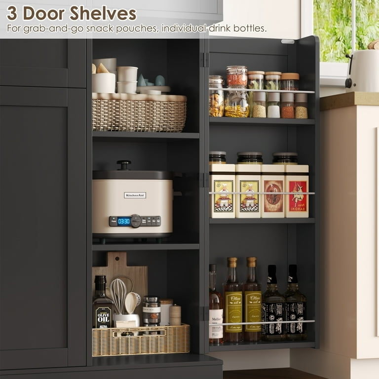 Pantry Cabinet with Six-Door Configuration and Gold Hardware Accents