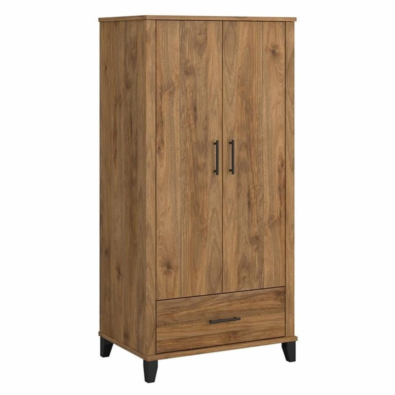 Pantry Cabinet with Walnut Finish, Internal Drawer, Transitional Design