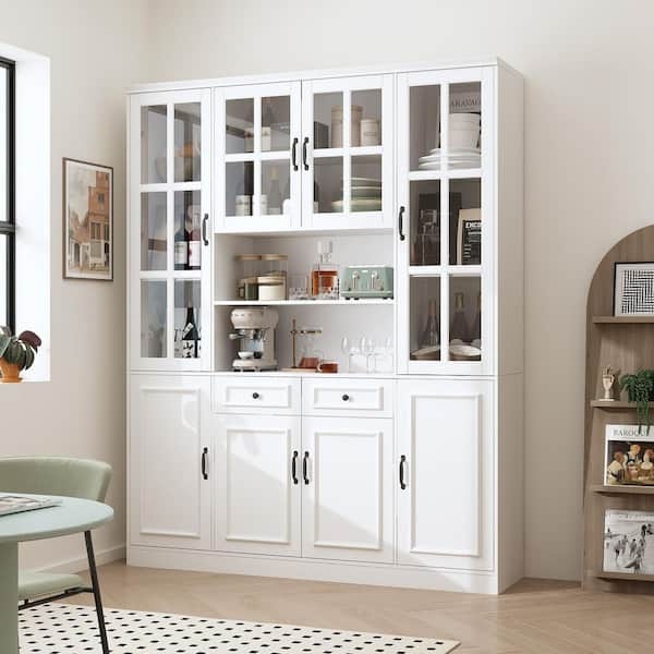 Pantry Cabinet with X-Pane Glass Doors and Central Hutch