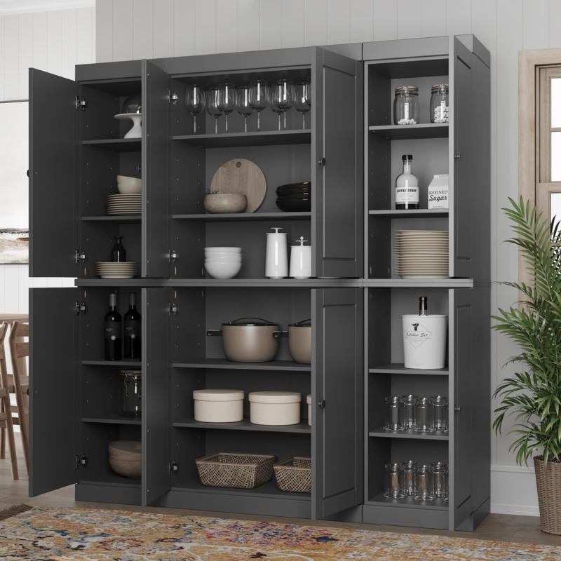 Pantry Hutch Gray Farmhouse with Central Open Niche