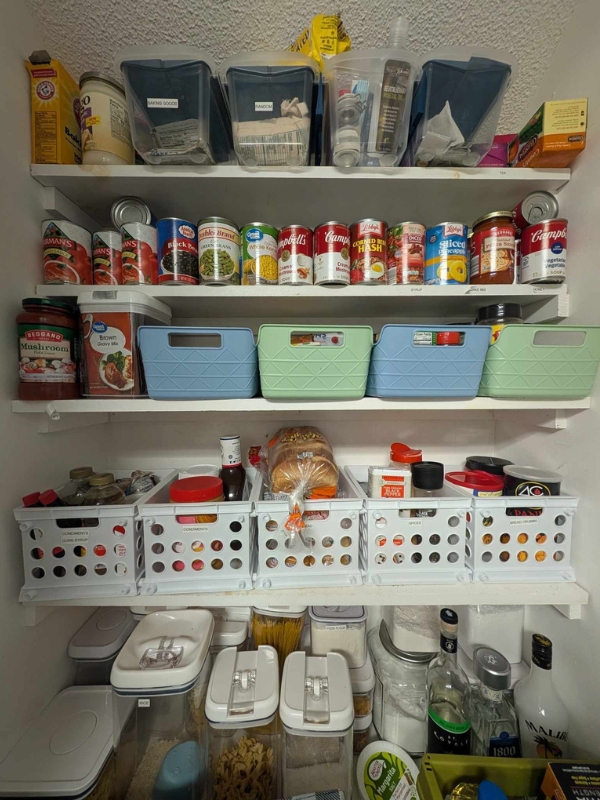 Pantry Shelving System Tiered Can Storage Woven Basket Solutions