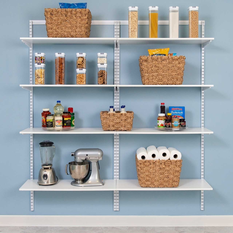 Pantry Shelving System, White Adjustable Ventilated Wire, Wall Mounted