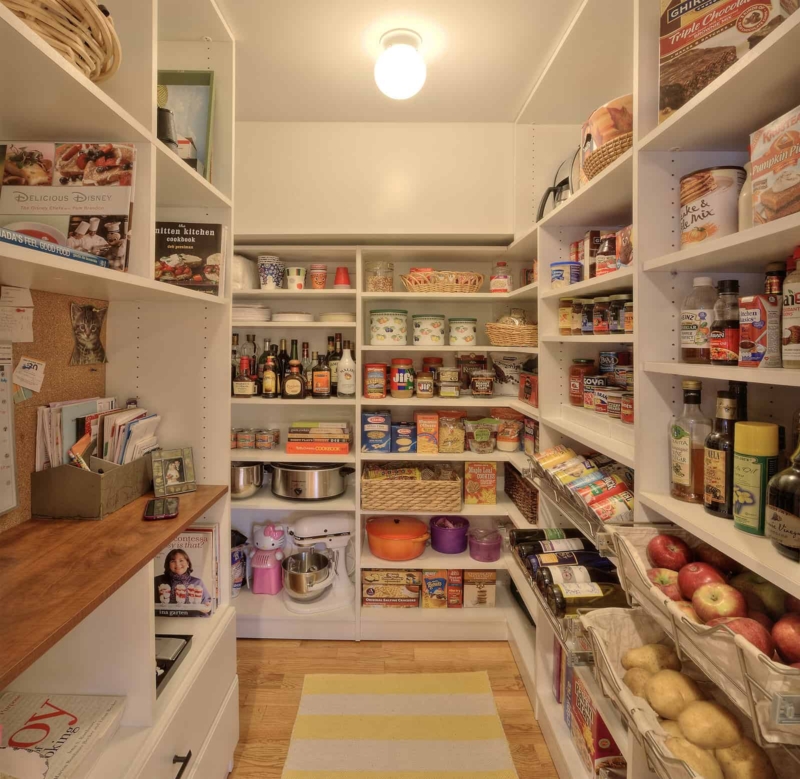 Pantry Shelving White Floor to Ceiling Built-In Wine Rack Baskets
