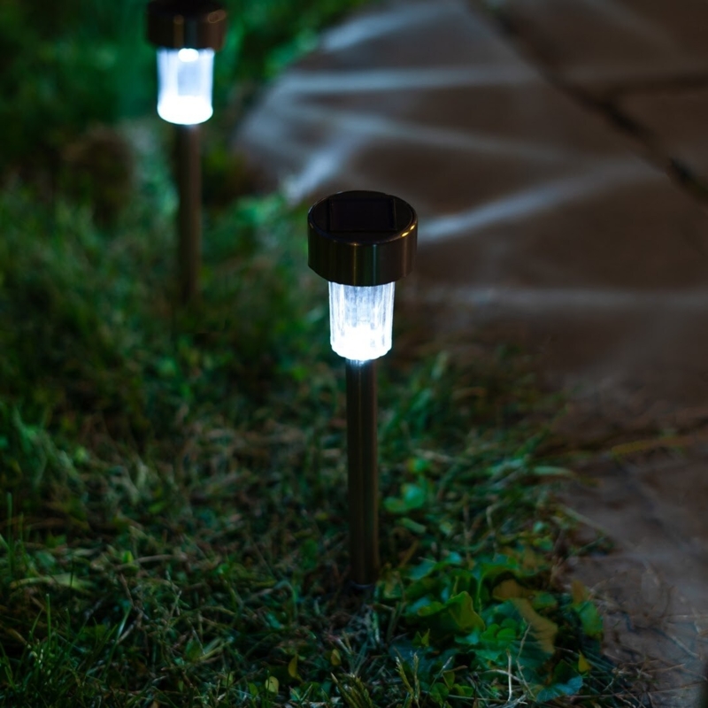 Path Light Brushed Stainless Steel Textured Lens Solar Set Of 8