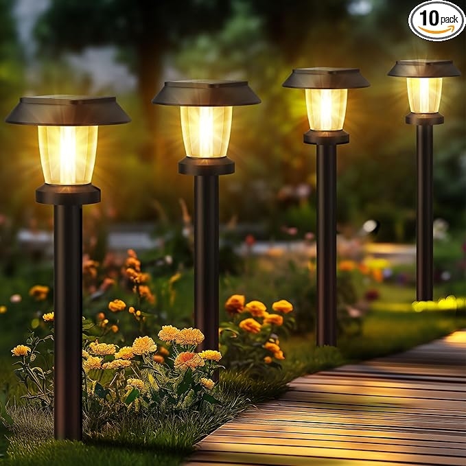 Pathway Light 10 Pack Black Faceted Lens Solar Set