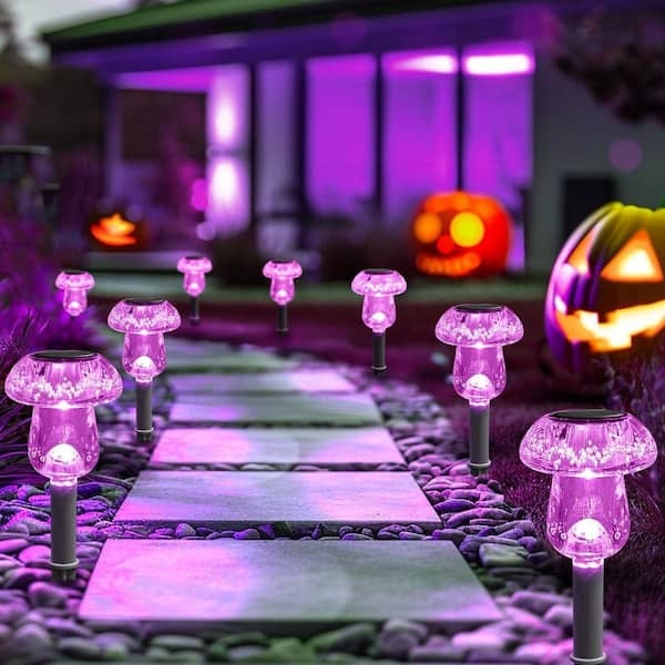 Pathway Lights Solar Purple Glow Starburst Pattern Black Stake